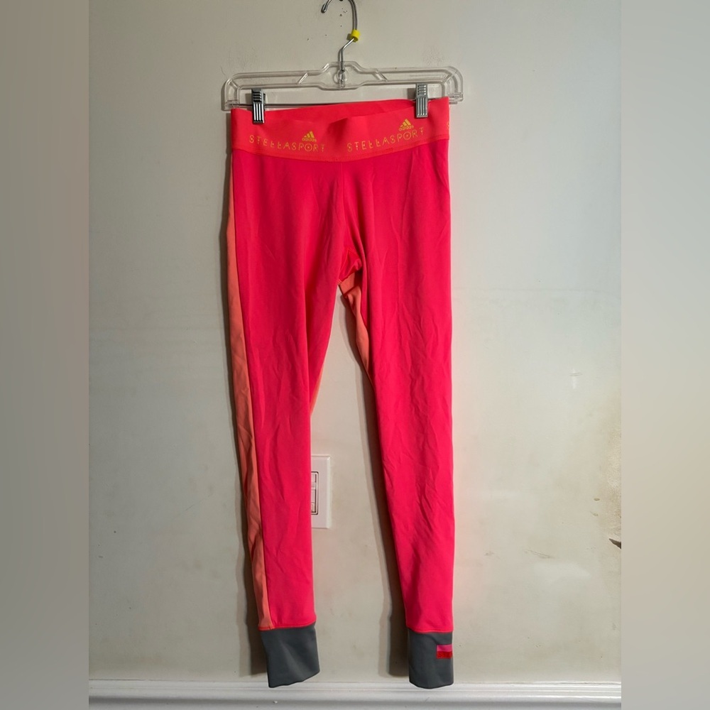 Adidas by Stella McCartney STELLASPORT leggings neon orange/pink  grey cuffs. S - Picture 4 of 6